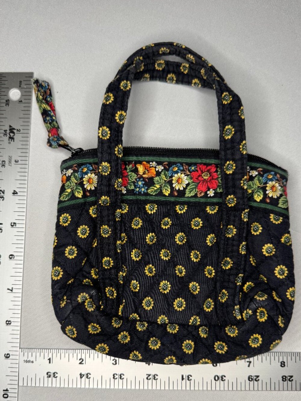 Vera Bradley Nano Tote Keychain Pouch Retired Sunflower Pattern